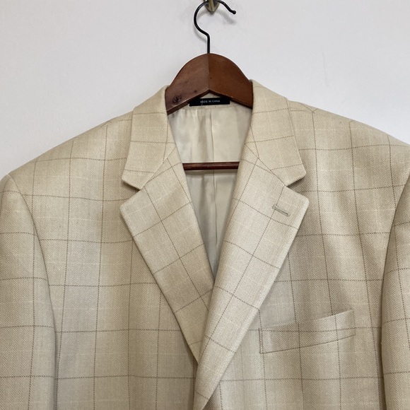 Lauren Ralph Lauren Sport Coat Mens 46R Silk Cream Herringbone Windowpane Blazer - Picture 4 of 16